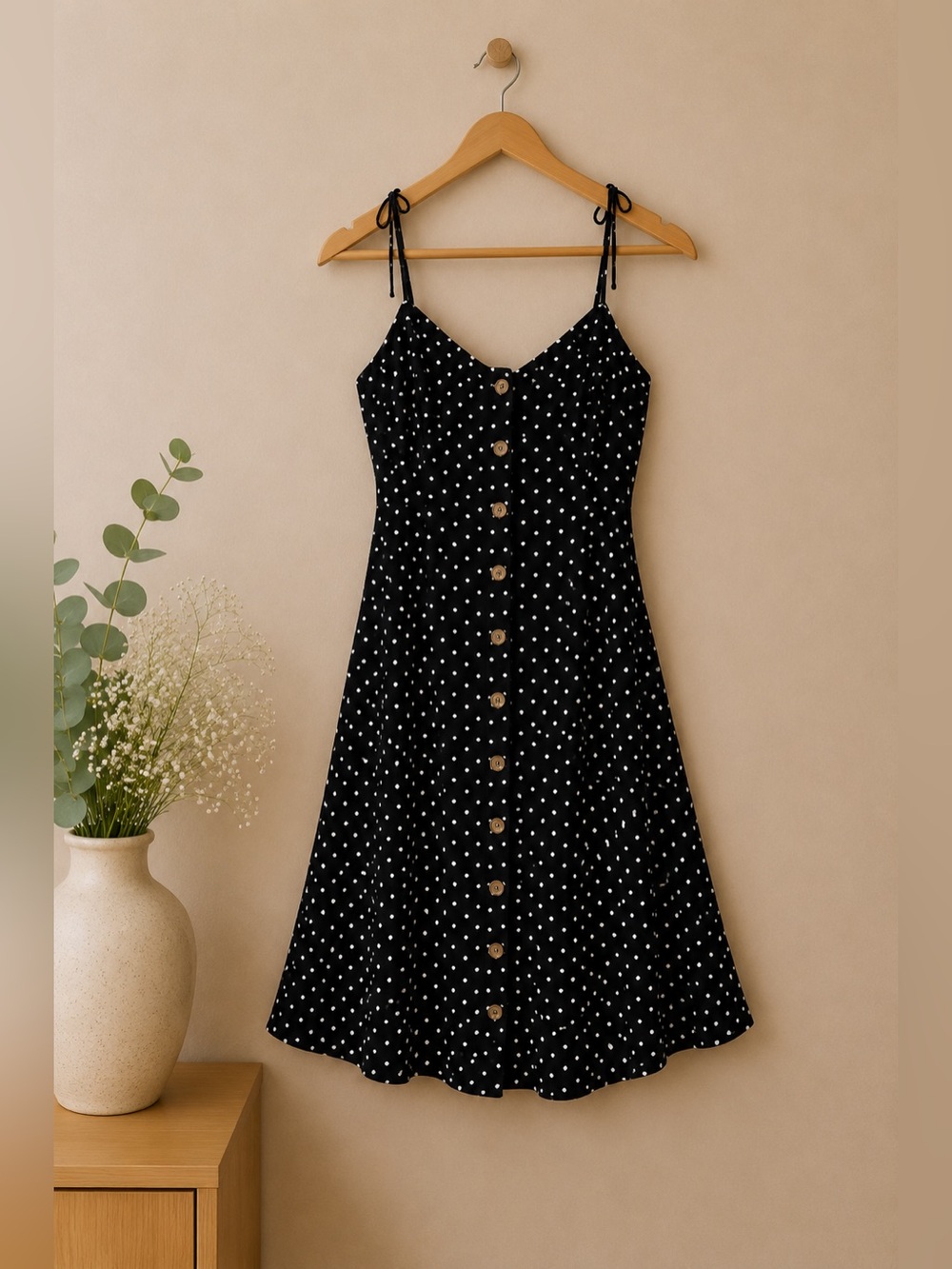 Women’s 90s AE Black White Polka Dot Tie Back Strappy Mini Dress Size S